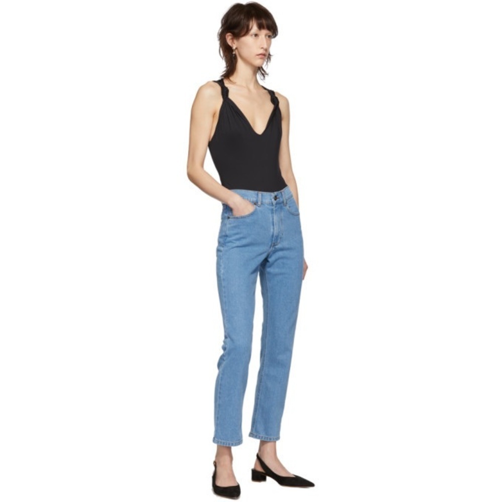 Nanushka Blue Denim Palm Jeans Size 27 Mid Rise Straight Leg Cotton